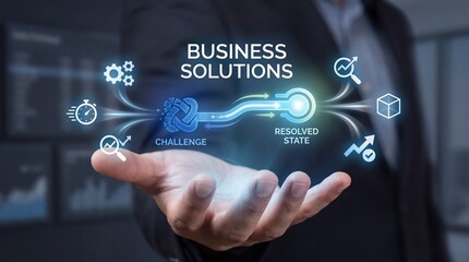 Fototapeta premium Businessman presenting innovative business solutions for challenges