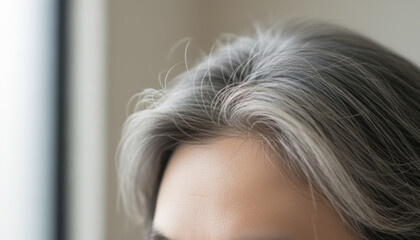白髪が目立つ女性の頭髪 シルバーヘア