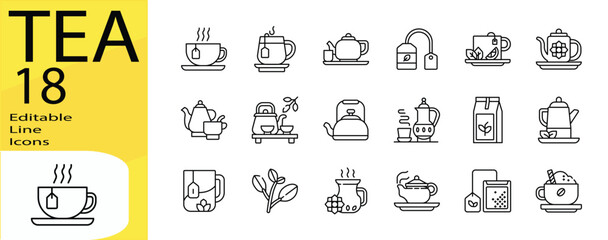 Tea icon set. Editable stroke.	
