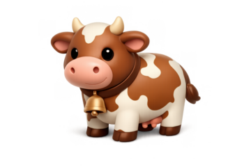 Cute swiss dairy cow icon with bell for farm design and branding projects
