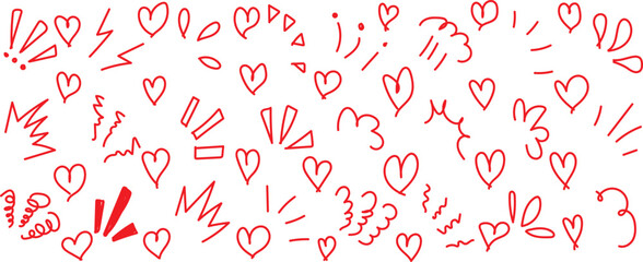 A collection of black hand-drawn doodles on graph paper. This image features a charming and energetic collection of hand-drawn red doodle elements against a clean white background. The assortment