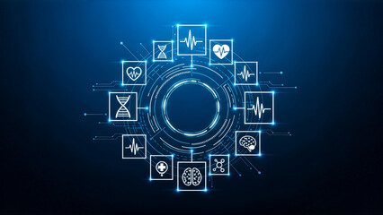 Digital healthcare network with medical and futuristic interface healthcare technology