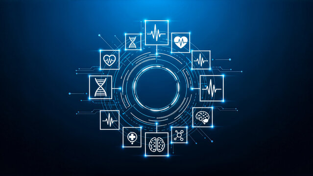 Digital healthcare network with medical and futuristic interface healthcare technology - Powered by Adobe