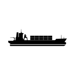 Black silhouette of a cargo ship from the side