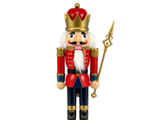 Colorful wooden figurine of a soldier with a crown, holding a staff