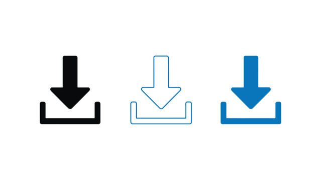 Three download icons in black, white, and blue on a clean background