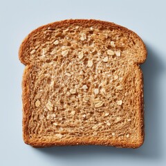 Freshly sliced whole grain bread with oat flakes on minimalist pastel blue background surface