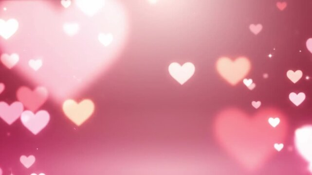Romantic Floating Heart Bokeh Background in Soft Pastel Pink