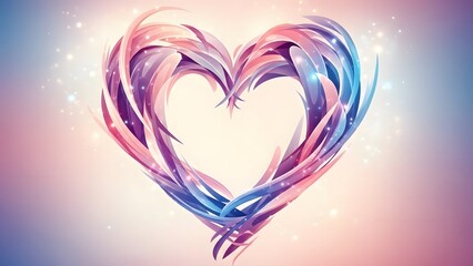 Abstract heart made of swirling ribbons with vibrant gradients of pink and blue