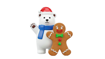Polar Bear and Gingerbread Man in Festive Attire