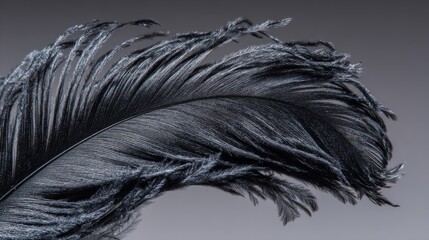 Obraz premium Extreme close-up of a single black raven feather showing intricate barbs and shaft details