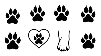 Black paw prints a heart cat whiskers and a tail graphic illustration © Siam Studio