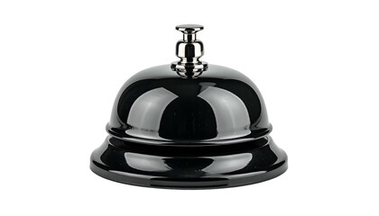 Glossy black desk bell with silver top, isolated against black