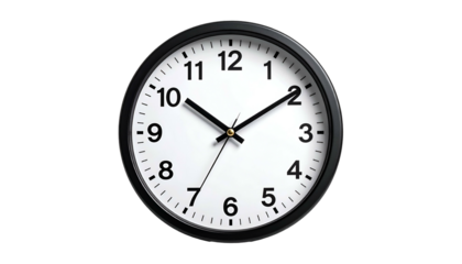 Circular clock with black bezel on a black background, showing the time