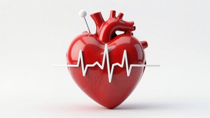 Red heart model with heartbeat line