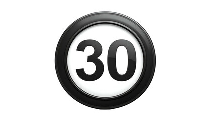 A circular sign with a white center displaying the number "30" in bold, black font