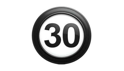 A circular sign with a white center displaying the number "30" in bold, black font