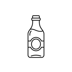 Outline of a glass bottle with liquid and label, isolated on white background