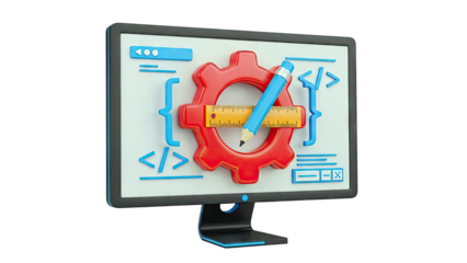 3D Rendering of Computer Screen with Coding and Design Elements