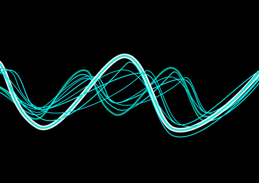 Glowing Cyan Waveforms on Black Background &ndash; Abstract Energy and Signal Concept