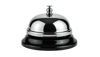 Polished chrome bell on black base; reflective surface; isolated on black