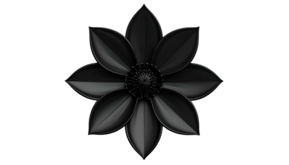 A photorealistic, dark grey stylized flower with petals, pistil on black