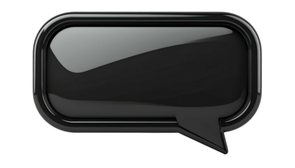 Shiny, black, 3D speech bubble with rounded corners on a black background