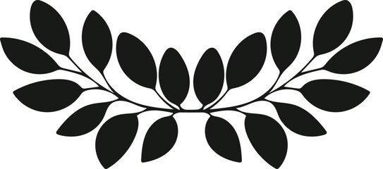 Hand drawn leaf branches vignette in soft black, simple floral decoration