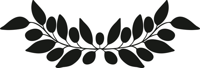 Hand drawn olive branch vignette in soft black, minimalist botanical vector decoration