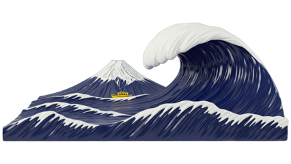 Stylized Great Wave with Mount Fuji and Yellow Boat