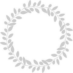 Naive composition of olive tree branches wreath in soft gray, monochrome botanical copy space layout