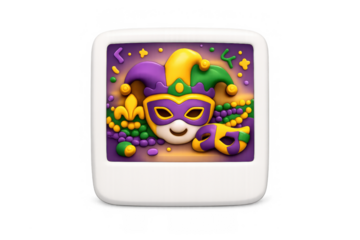Mardi gras celebration art with colorful mask and jester hat design for festive decor