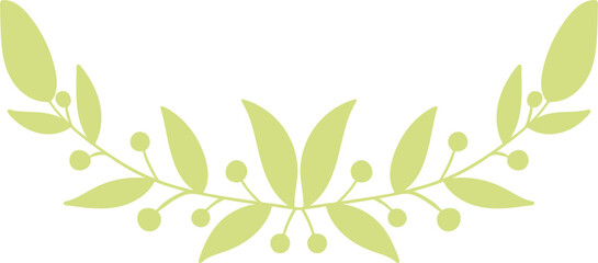 Hand drawn leaf branches decoration in retro green, simple floral vignette