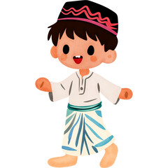 Illustration of Young Boy Wearing Traditional Clothing