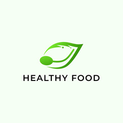 Illustration Healthy Food With Leaf And Spoon Gradient Green Color Simple Modern Logo Icon Design Vector. Suitable for branding healthy food, organic products, vegan restaurants, natural food labels