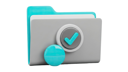 3D Folder with Checkmark and Orb Icon