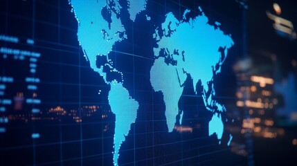 Blue World Map on Digital Screen, Global Data, Technology