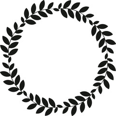 Soft black simple leaves wreath, minimalist botanical frame with copy space