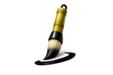 Elegant calligraphy brush design featuring wooden handle and bristle stroke