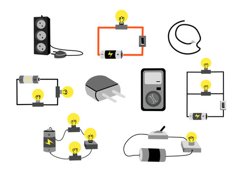 Electrical Lighting Circuit Diagram and Components Illustration Set