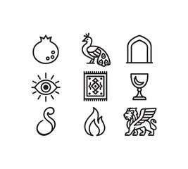 Timeless Cultural Symbols and Mythical Creatures in Elegant Line Art Icons
