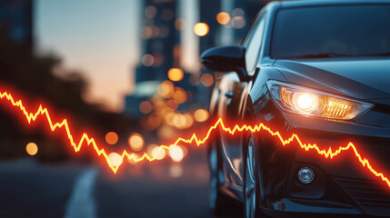 Automotive Financial Dynamics: A sleek vehicle navigates a cityscape.