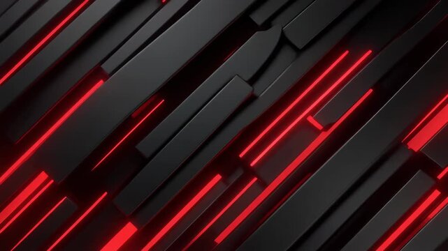 3D animation of a sleek black background with diagonal red gradient lines forming an abstrac 