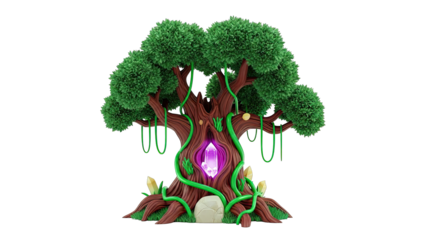 Magical Tree with Glowing Crystal Heart