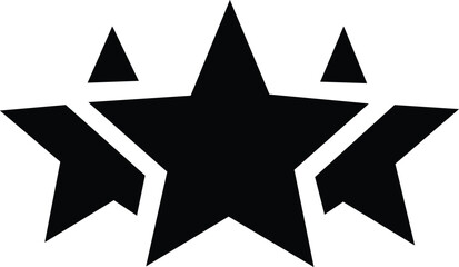 five black stars military rank insignia design with central large star and symmetrical arrangement for achievement rating and excellence badge isolated on white background.
