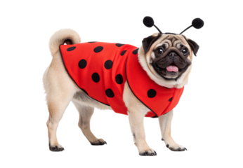 Ladybug pug dog costume, isolated on a transparent background