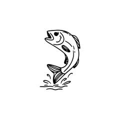 Sketch of fish. Vector fish jumping out of the water. Salmon, tuna. Sea fish. Fisherman. Vector illustration