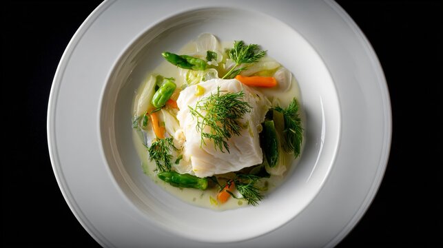 Poached haddock with negative space emphasis