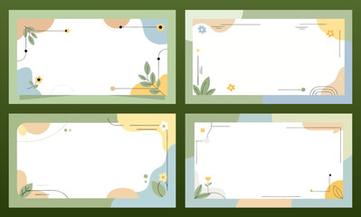 Minimalist floral greeting card set, modern vector style, spring color palette with copy space

