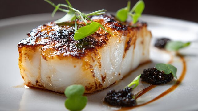 Seared monkfish with crisp exterior, minimalist plating